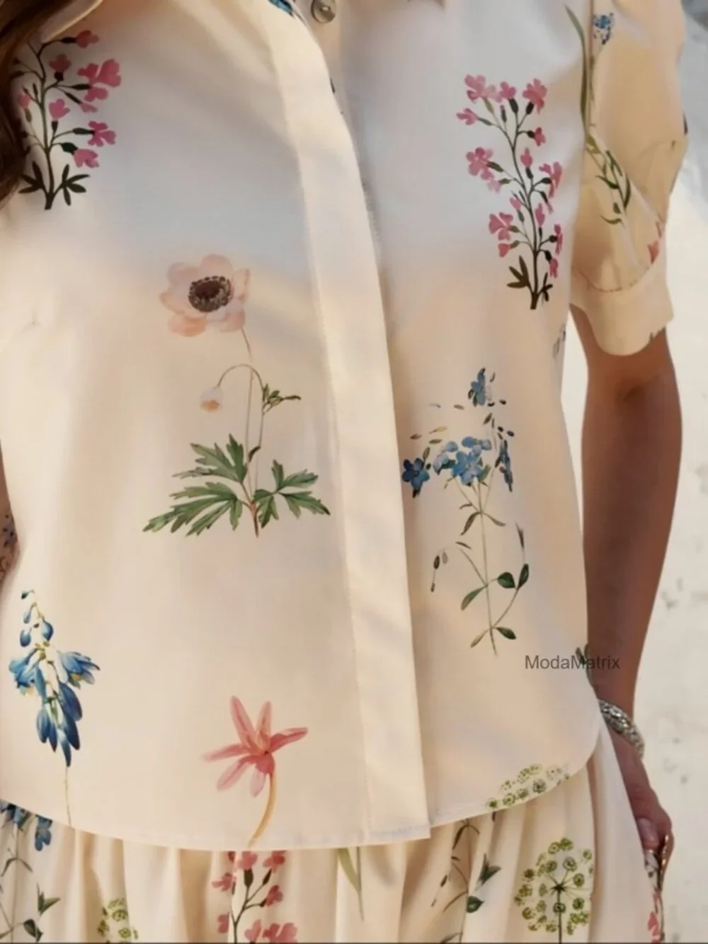 2 Piece Floral Skirt Set Puff Sleeve Blouse Elastic Waist Matching Vacation